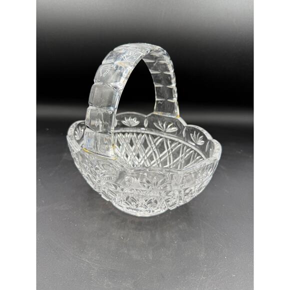 Vintage Lead Crystal Glass Basket w/ Scalloped Edge and Wide Handle-7” - Picture 5 of 9